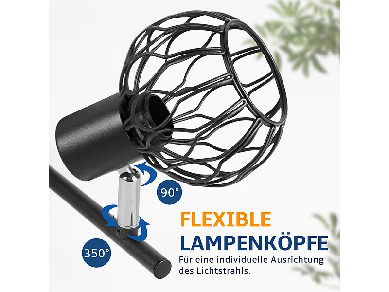 NETTLIFE LED-Deckenleuchte 2 schwarze Strahler, 350° verstellbar, E14, ohne Leuchtmittel
