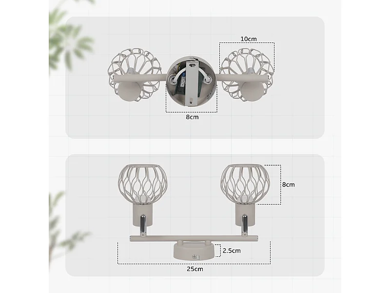 Nettlife plafonnier led 2 spots gris, orientable 350°, e14, sans ampoule.