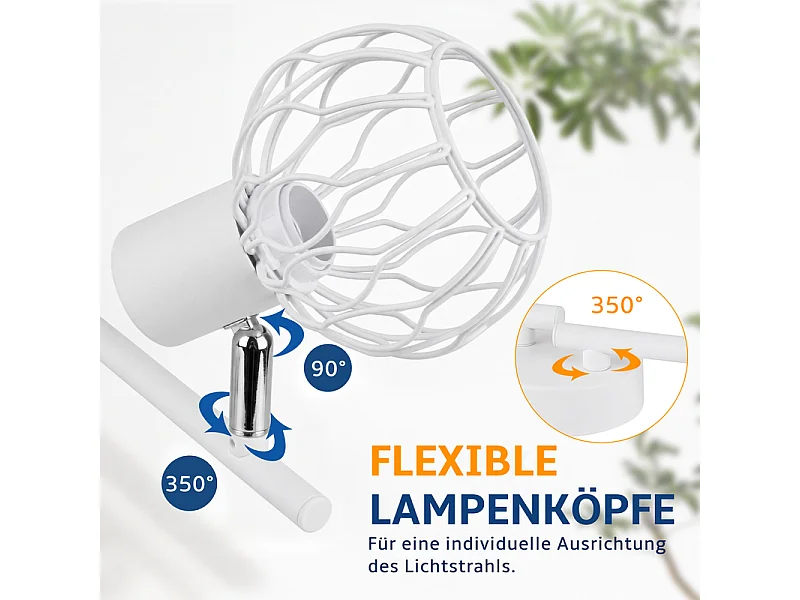 NETTLIFE LED-Deckenleuchte 4 weiße Strahler, 350° verstellbar, E14, ohne Leuchtmittel