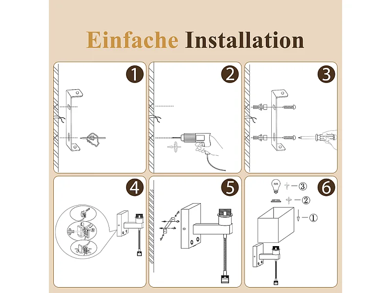 NETTLIFE LED-Wandleuchte E27 mit Stoff und USB