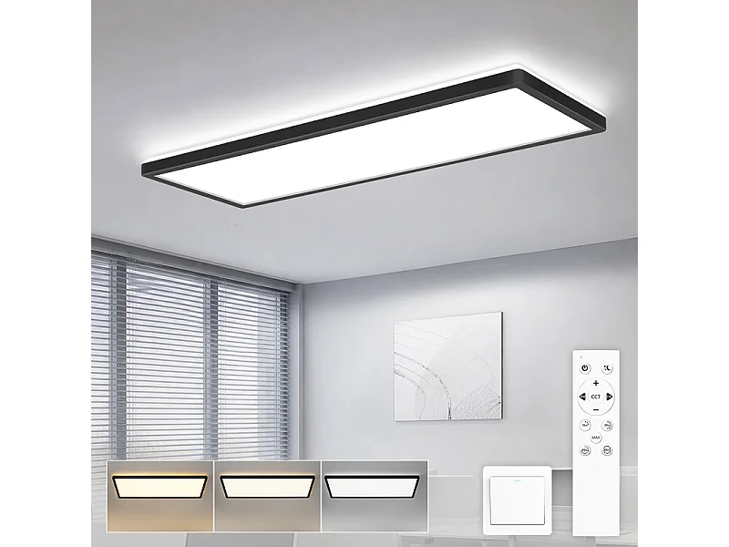 NETTLIFE Plafonnier LED 58x20cm 22W télécommande