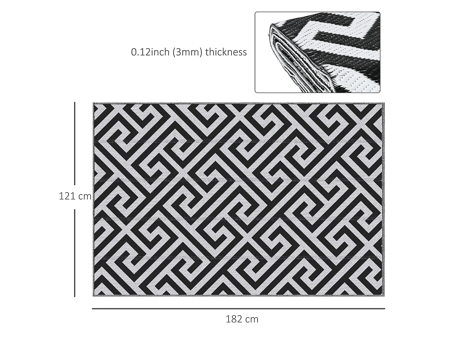 Outsunny 121x182cm Reversible Outdoor Rug Portable Plastic Straw RV Camping Mat