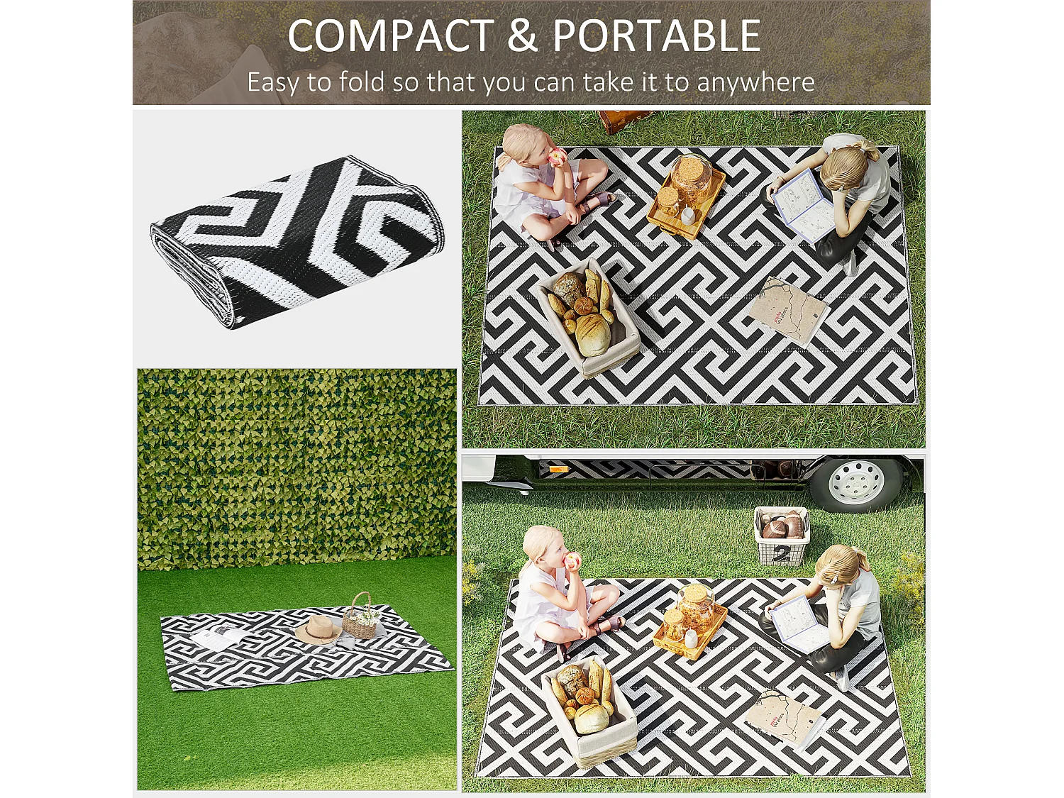 Outsunny 121x182cm Reversible Outdoor Rug Portable Plastic Straw RV Camping Mat