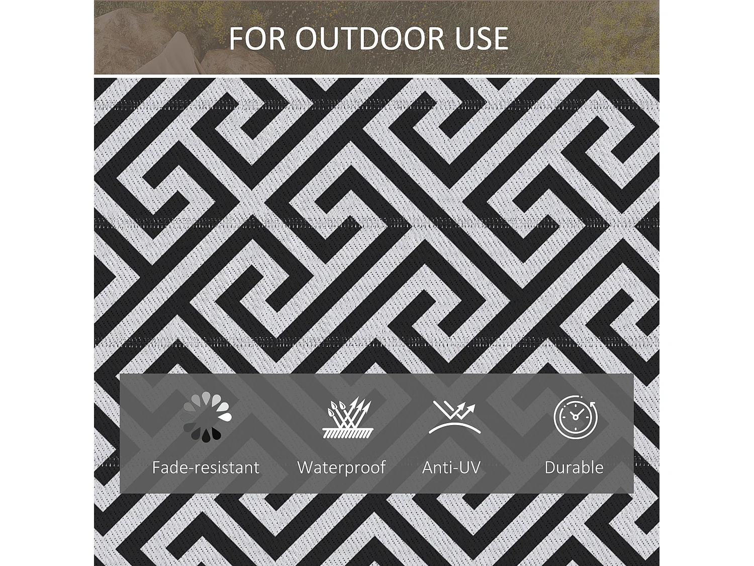 Outsunny 121x182cm Reversible Outdoor Rug Portable Plastic Straw RV Camping Mat