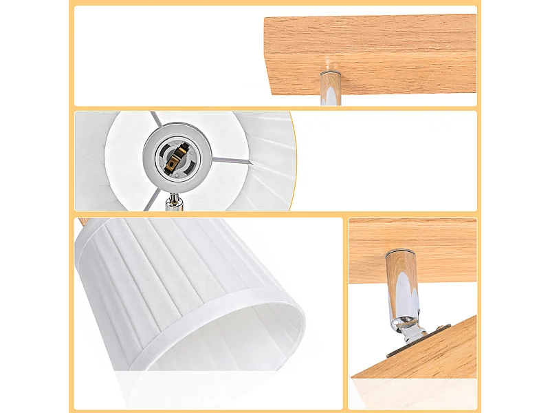 NETTLIFE Spot plafond 4 lampes bois E14 tissu blanc
