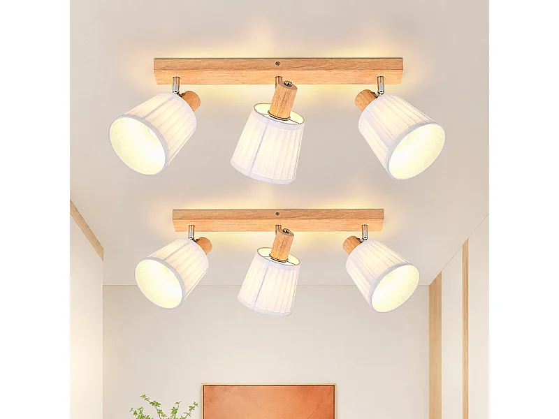 NETTLIFE Spot plafond 3 lampes bois E14