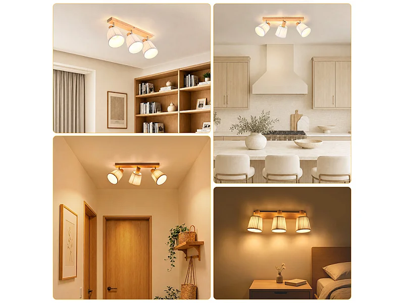 NETTLIFE Spot plafond 3 lampes bois E14