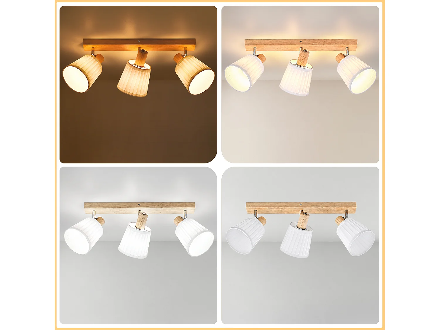 NETTLIFE Spot plafond 3 lampes bois E14