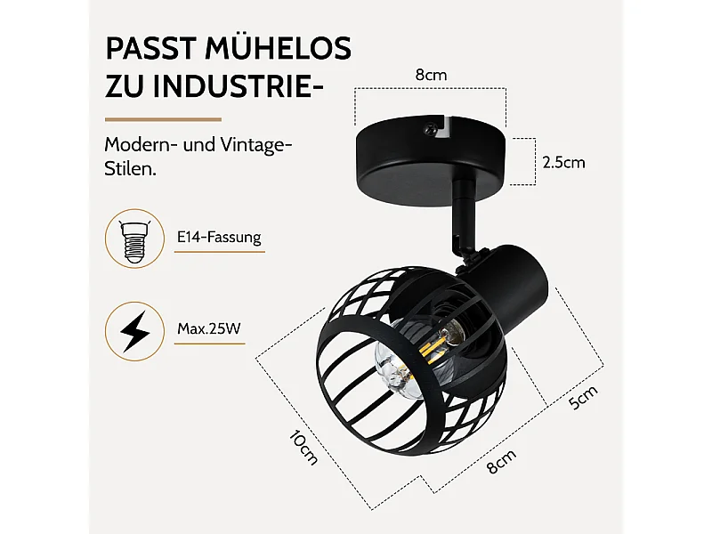 NETTLIFE Spot mural 1 lampe noir E14 cage