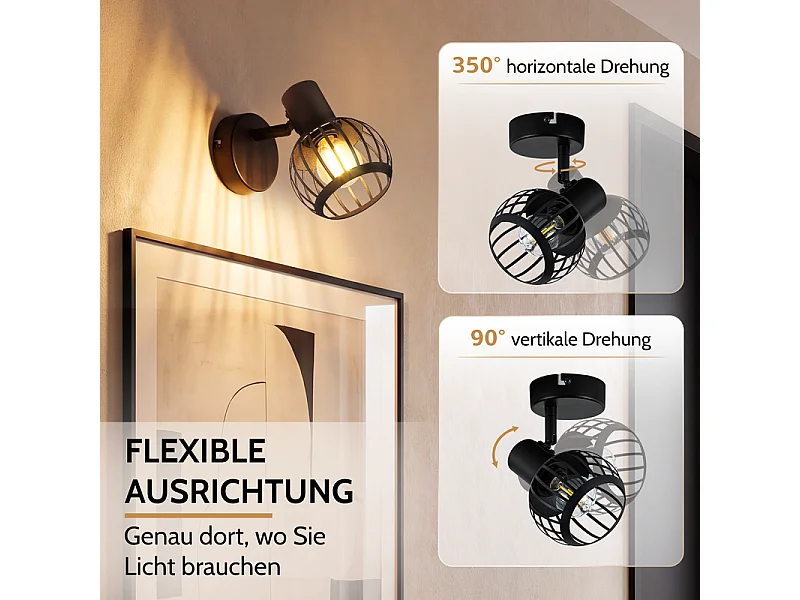 NETTLIFE Spot mural 1 lampe noir E14 cage