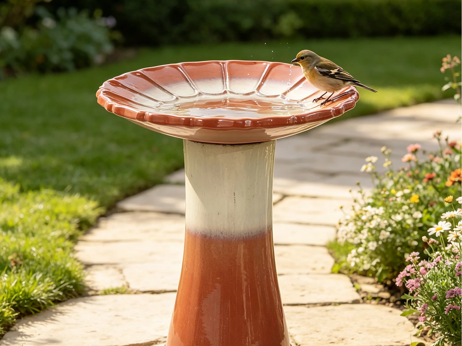 Bain d'Oiseaux sur Pied en Céramique 43x43x45cm – Coupelle Eau Oiseaux Jardin & Accessoires Jardin Oiseaux, Idéal pour Jardin, Terrasse et Balcon