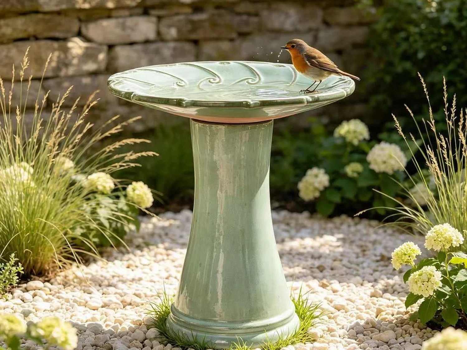 Bain d'Oiseaux sur Pied en Céramique 43x43x45cm – Coupelle Eau Oiseaux Jardin & Accessoires Jardin Oiseaux, Idéal pour Jardin, Terrasse et Balcon