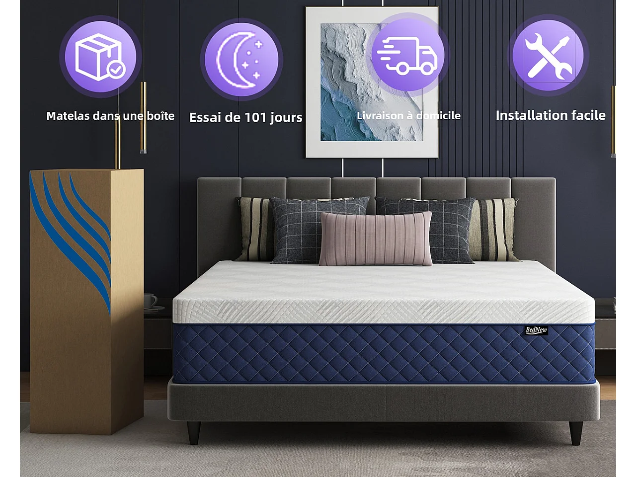 Matelas 200×200cm - Épaisseur 31cm - Matelas hybride - 7 Zones ergonomiques - Matelas à Ressorts ensachés et mémoire de forme