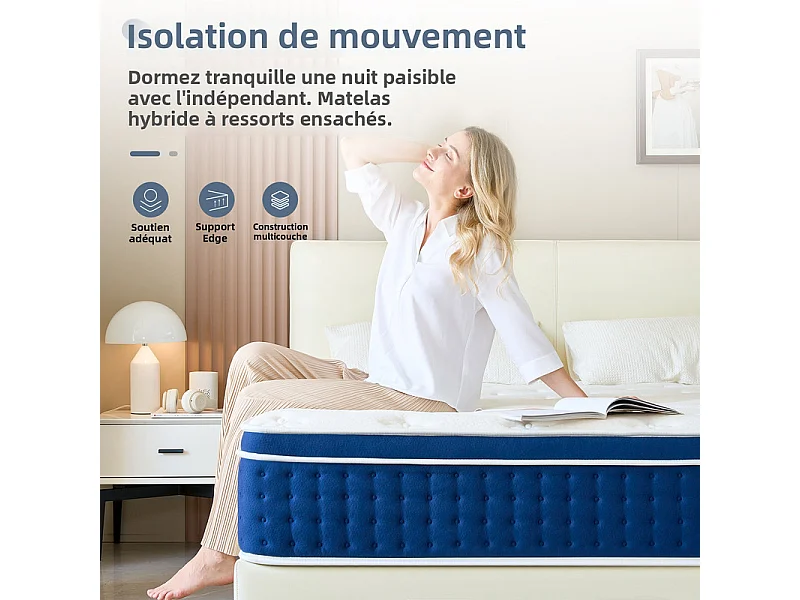 Matelas 180×200 cm - Épaisseur 30 cm avec couche de mousse mémoire Ressorts ensachés orthopédiques 7 zones - Fermeté H3 -  Essai de 101 nuits