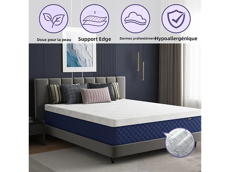 Matelas 80×200cm - Épaisseur 31cm - Matelas hybride - 7 Zones ergonomiques - Matelas à Ressorts ensachés et mémoire de forme