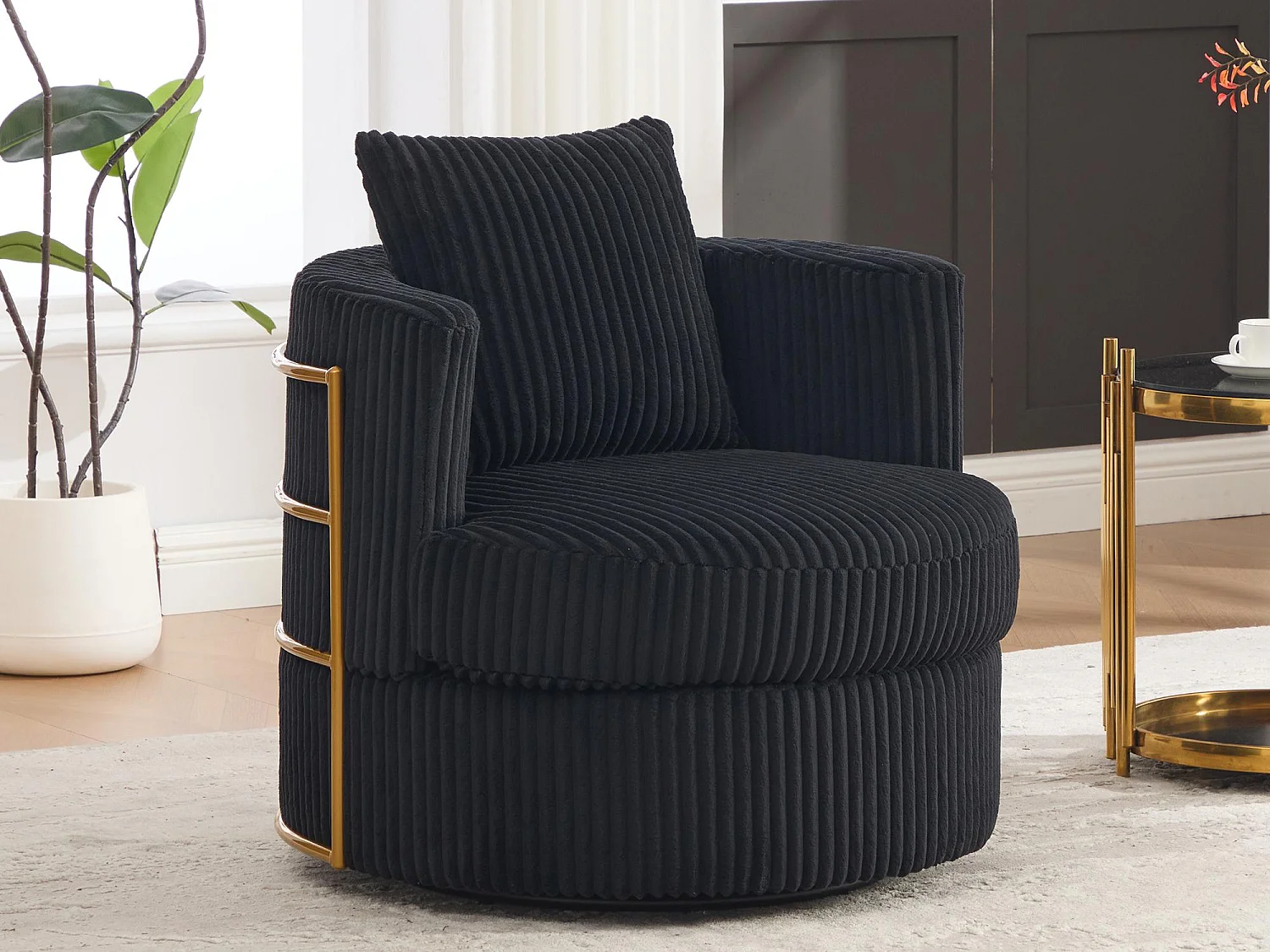 Fauteuil Pivotant 360° en Velours Côtelé - Chaise de Relaxation Ergonomique avec Rangement, Fauteuil d'Allaitement Élégant pour Salon et Chambre