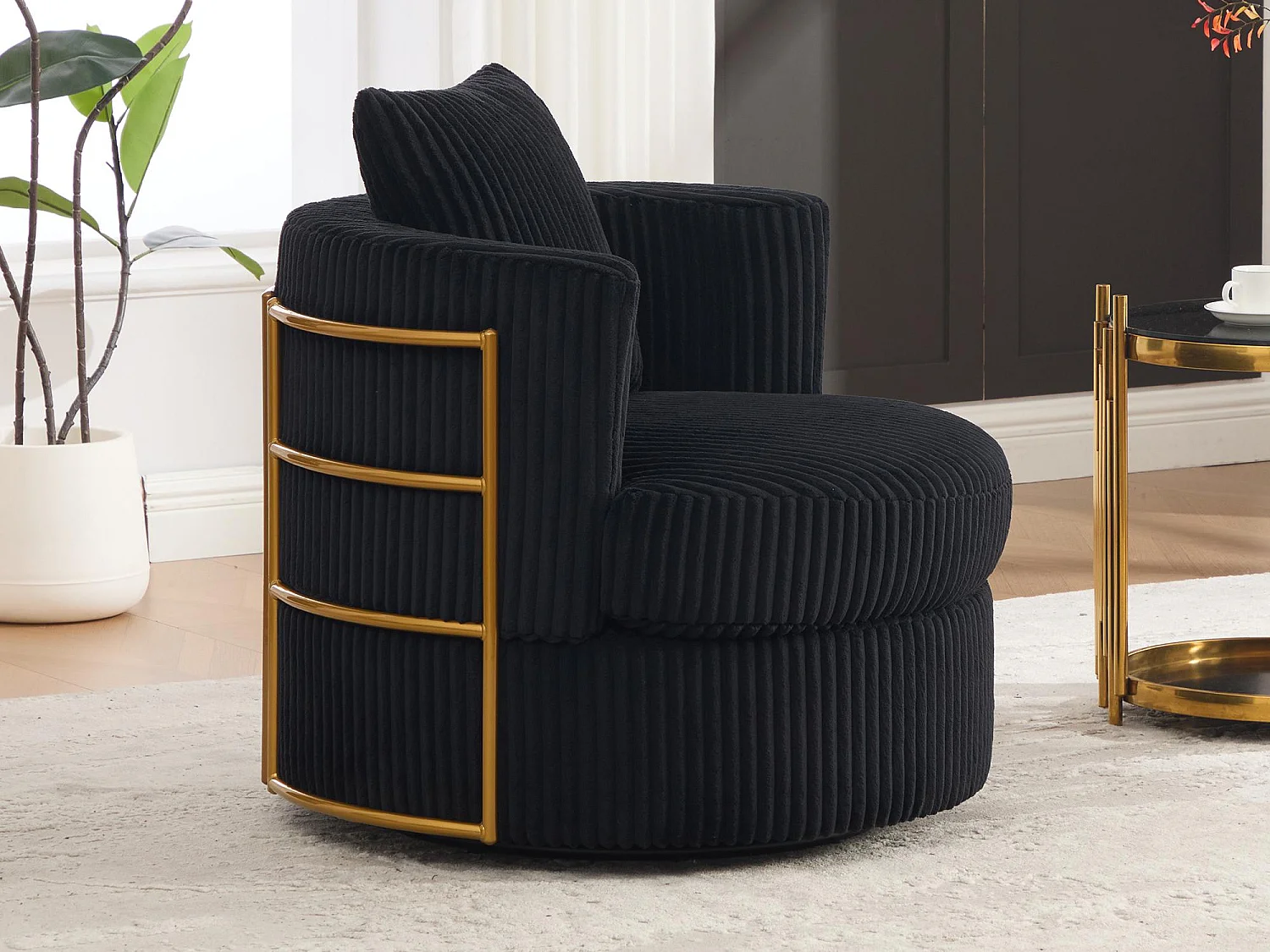 Fauteuil Pivotant 360° en Velours Côtelé - Chaise de Relaxation Ergonomique avec Rangement, Fauteuil d'Allaitement Élégant pour Salon et Chambre
