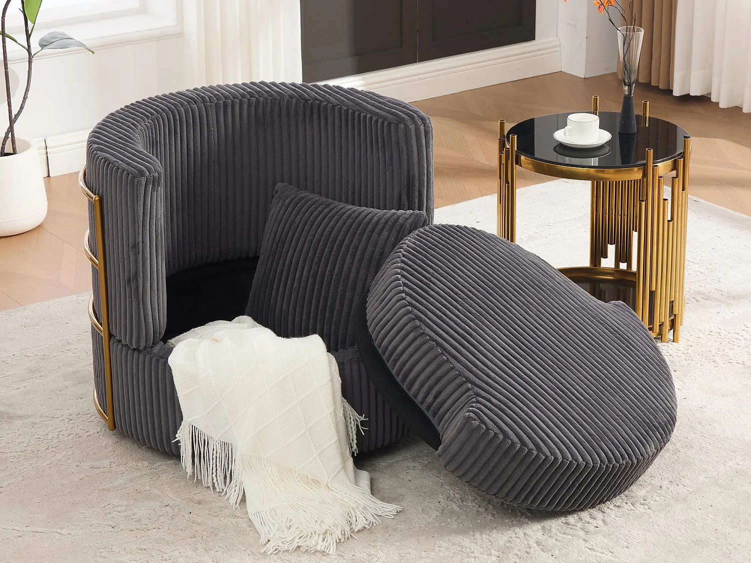 Lot de 2 Fauteuils Pivotants 360° en Velours Côtelé - Chaises de Relaxation Ergonomiques avec Rangement, Fauteuils d'Allaitement Élégant pour Salon et Chambre
