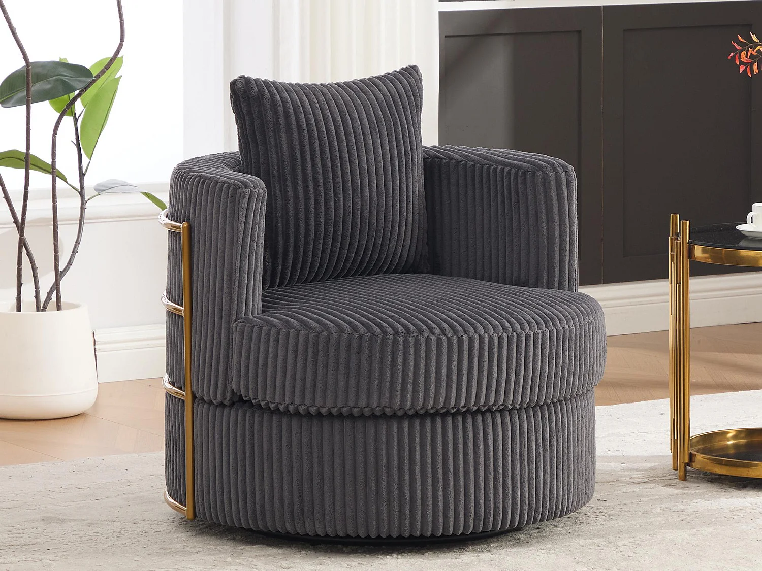 Lot de 2 Fauteuils Pivotants 360° en Velours Côtelé - Chaises de Relaxation Ergonomiques avec Rangement, Fauteuils d'Allaitement Élégant pour Salon et Chambre