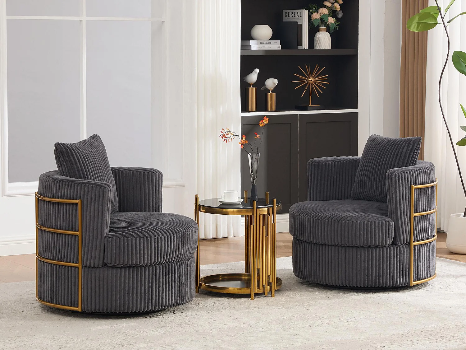 Lot de 2 Fauteuils Pivotants 360° en Velours Côtelé - Chaises de Relaxation Ergonomiques avec Rangement, Fauteuils d'Allaitement Élégant pour Salon et Chambre