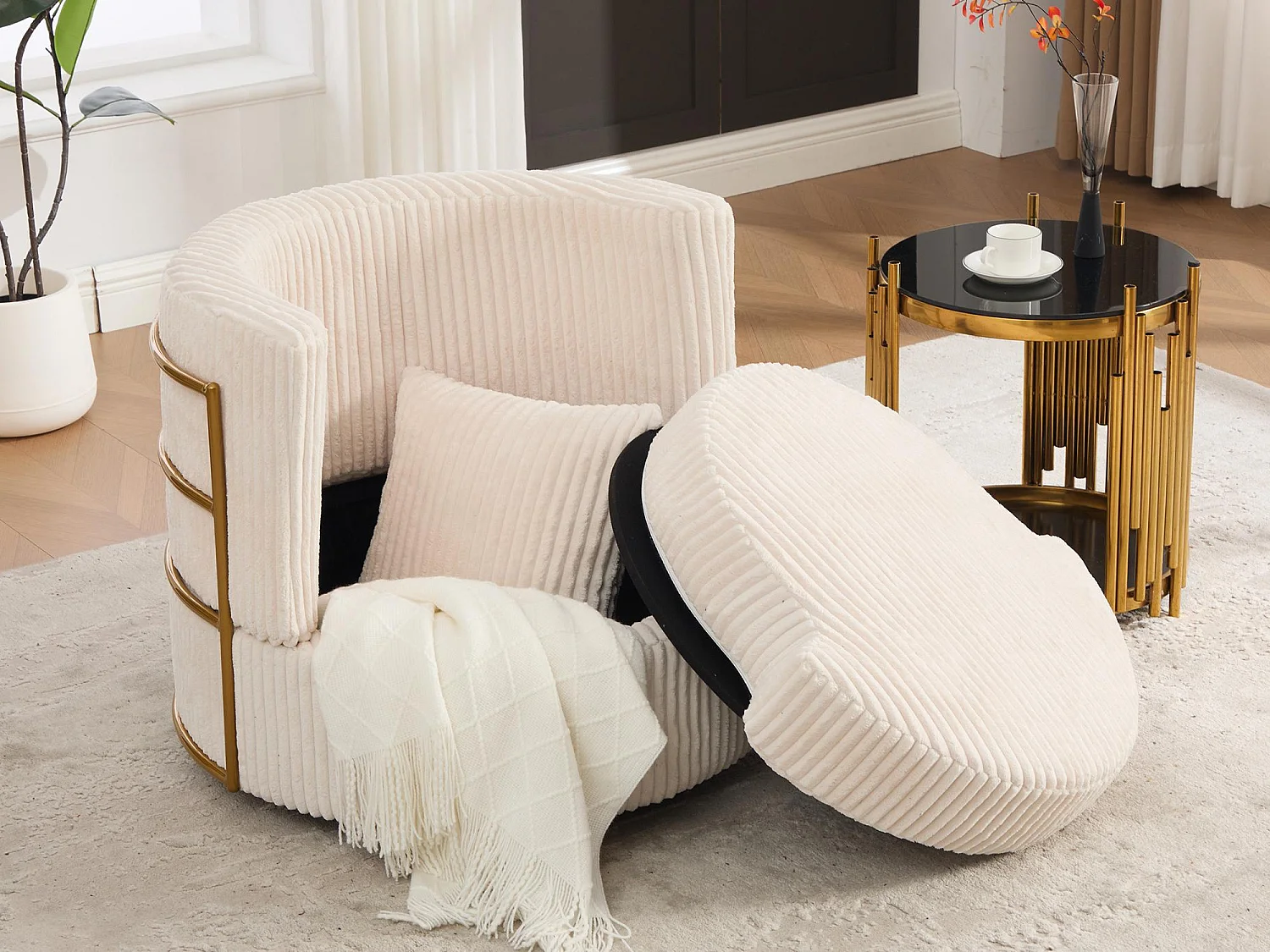 Lot de 2 Fauteuils Pivotants 360° en Velours Côtelé - Chaises de Relaxation Ergonomiques avec Rangement, Fauteuils d'Allaitement Élégant pour Salon et Chambre