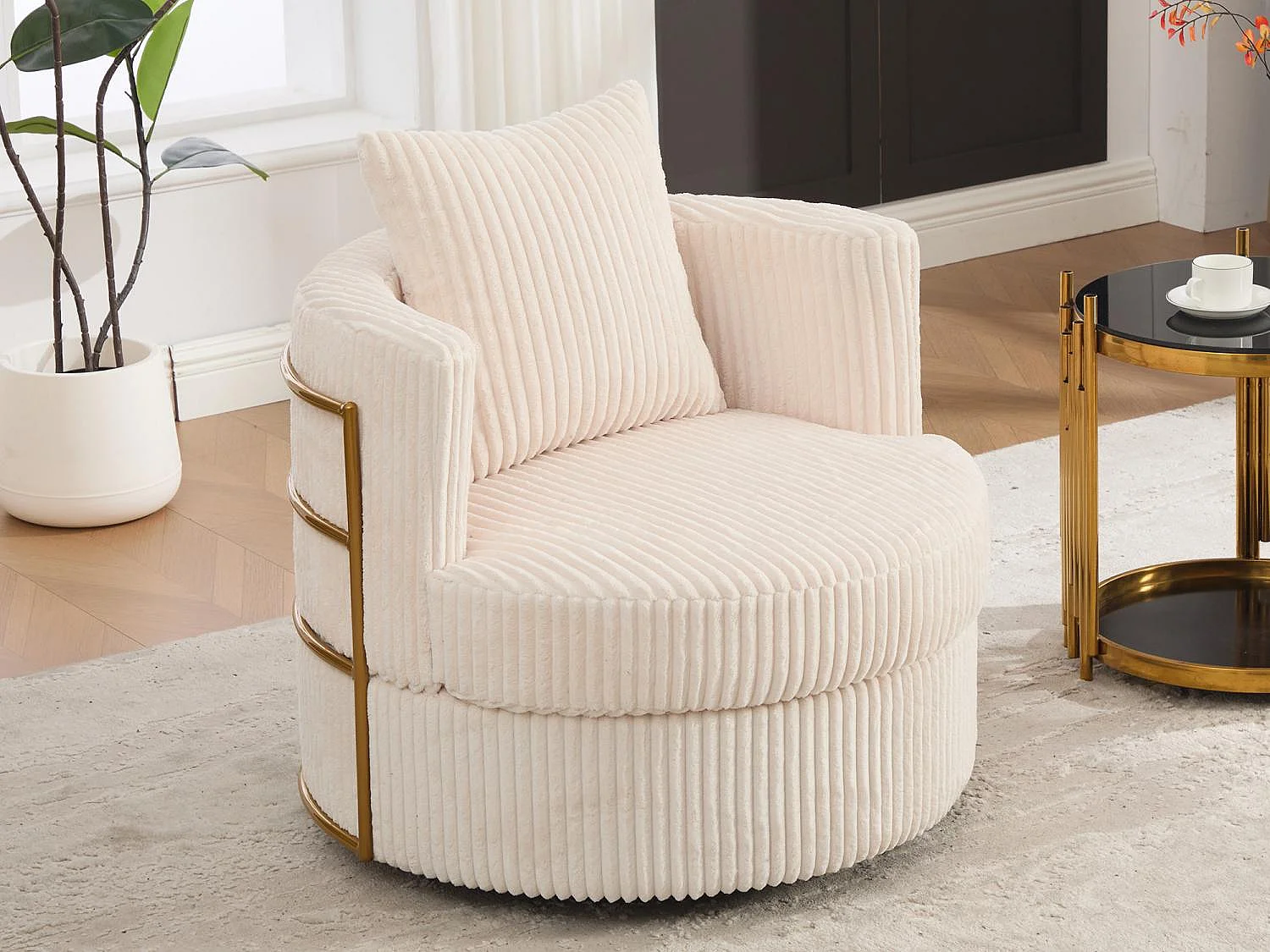 Lot de 2 Fauteuils Pivotants 360° en Velours Côtelé - Chaises de Relaxation Ergonomiques avec Rangement, Fauteuils d'Allaitement Élégant pour Salon et Chambre