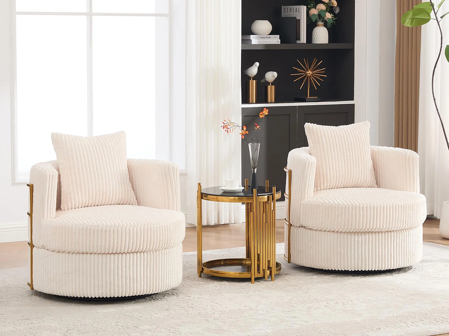 Lot de 2 Fauteuils Pivotants 360° en Velours Côtelé - Chaises de Relaxation Ergonomiques avec Rangement, Fauteuils d'Allaitement Élégant pour Salon et Chambre
