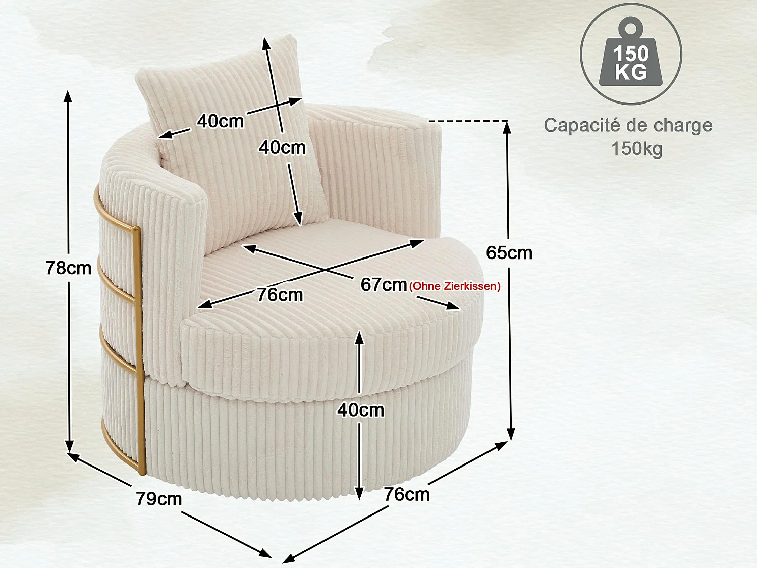 Lot de 2 Fauteuils Pivotants 360° en Velours Côtelé - Chaises de Relaxation Ergonomiques avec Rangement, Fauteuils d'Allaitement Élégant pour Salon et Chambre