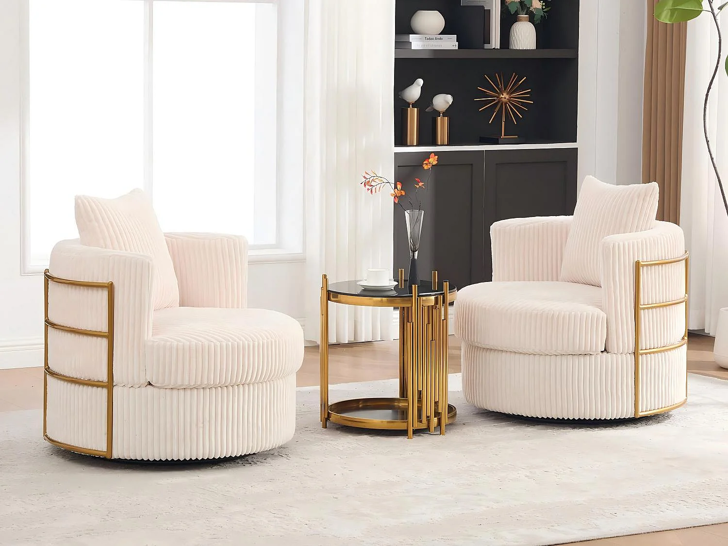 Fauteuil Pivotant 360° en Velours Côtelé - Chaise de Relaxation Ergonomique avec Rangement, Fauteuil d'Allaitement Élégant pour Salon et Chambre