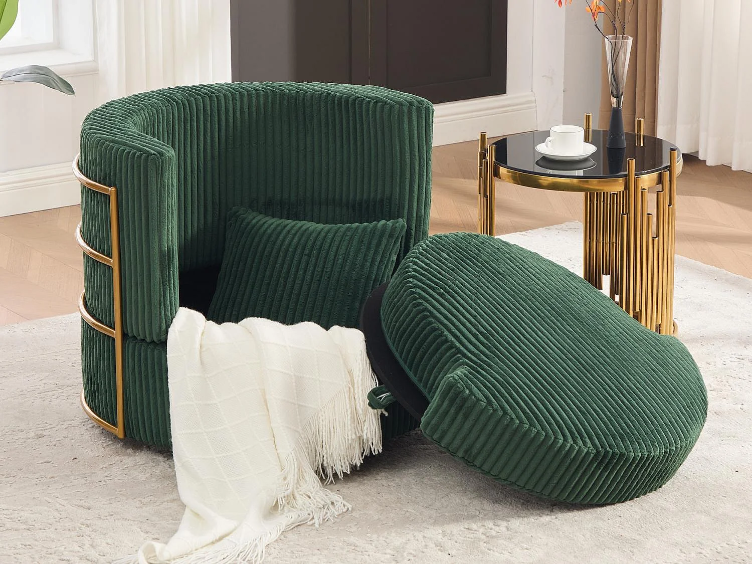 Fauteuil Pivotant 360° en Velours Côtelé - Chaise de Relaxation Ergonomique avec Rangement, Fauteuil d'Allaitement Élégant pour Salon et Chambre