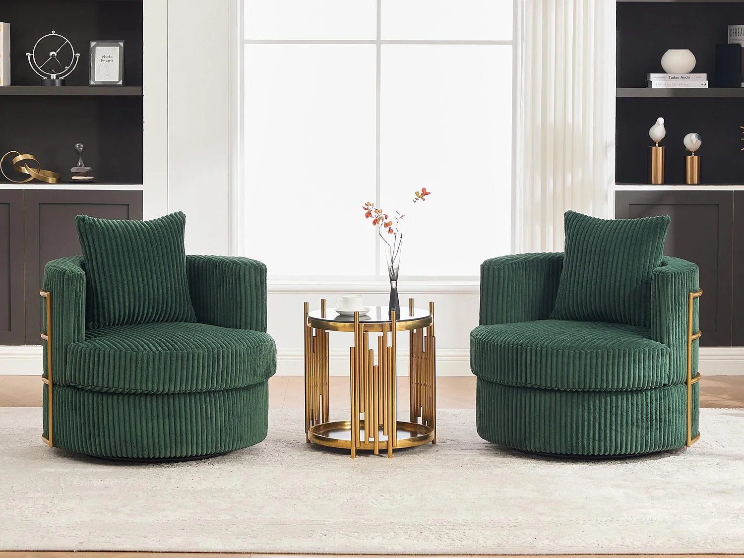Lot de 2 Fauteuils Pivotants 360° en Velours Côtelé - Chaises de Relaxation Ergonomiques avec Rangement, Fauteuils d'Allaitement Élégant pour Salon et Chambre