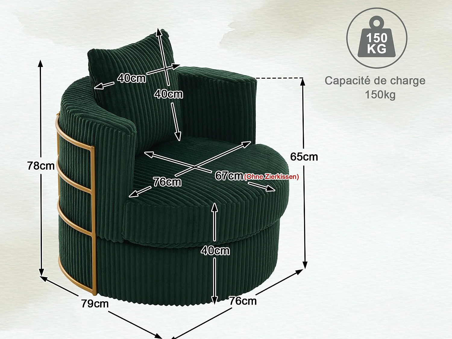 Lot de 2 Fauteuils Pivotants 360° en Velours Côtelé - Chaises de Relaxation Ergonomiques avec Rangement, Fauteuils d'Allaitement Élégant pour Salon et Chambre