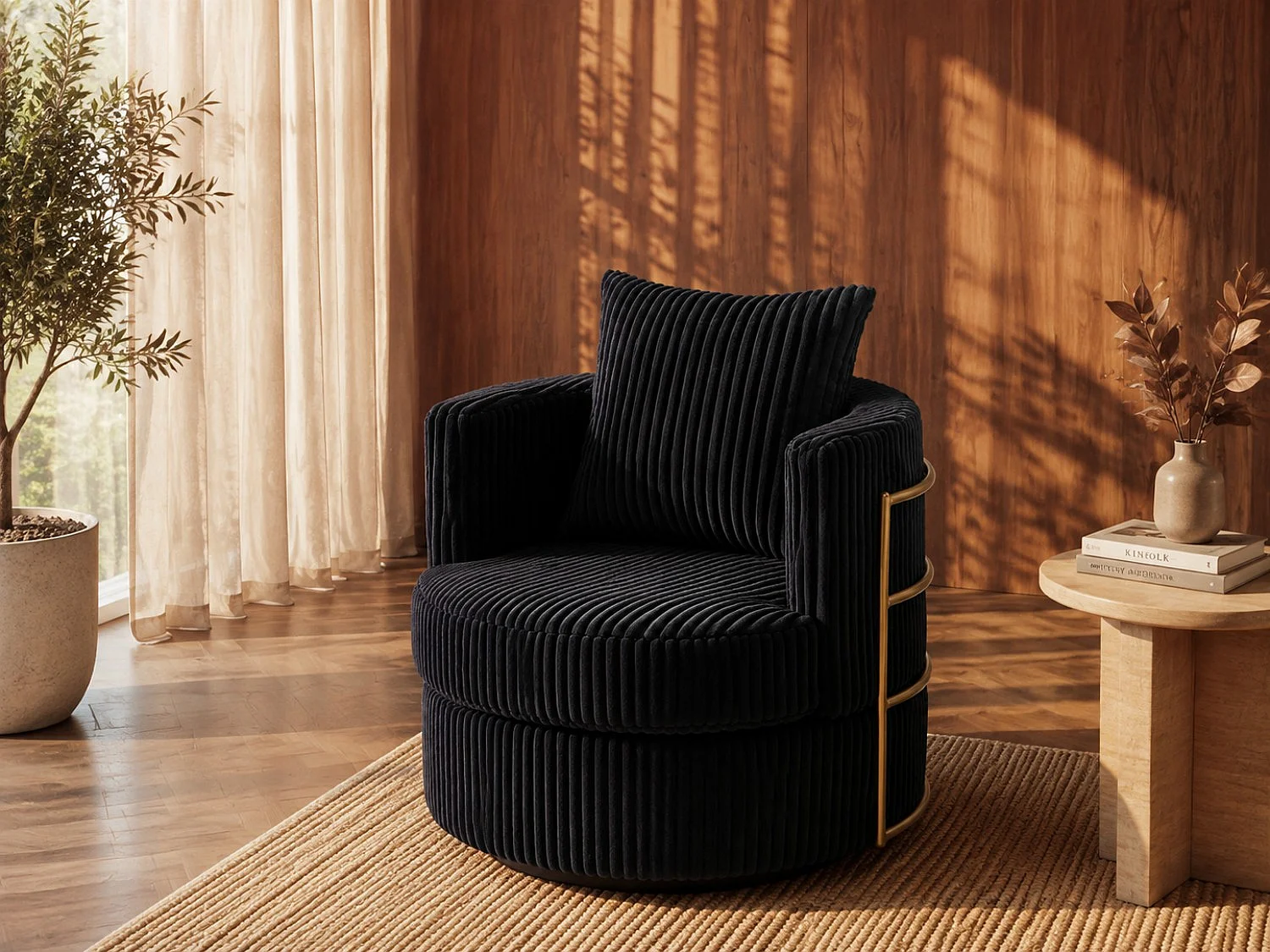 Lot de 2 Fauteuils Pivotants 360° en Velours Côtelé - Chaises de Relaxation Ergonomiques avec Rangement, Fauteuils d'Allaitement Élégant pour Salon et Chambre