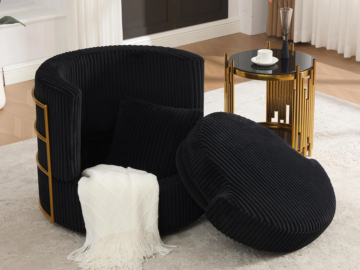 Lot de 2 Fauteuils Pivotants 360° en Velours Côtelé - Chaises de Relaxation Ergonomiques avec Rangement, Fauteuils d'Allaitement Élégant pour Salon et Chambre