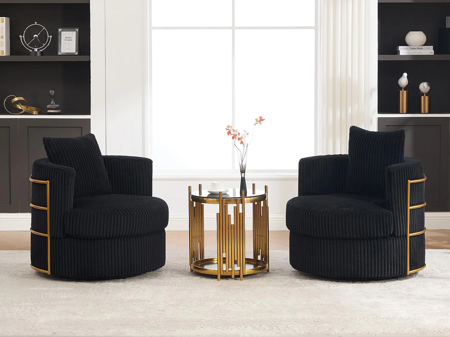 Lot de 2 Fauteuils Pivotants 360° en Velours Côtelé - Chaises de Relaxation Ergonomiques avec Rangement, Fauteuils d'Allaitement Élégant pour Salon et Chambre
