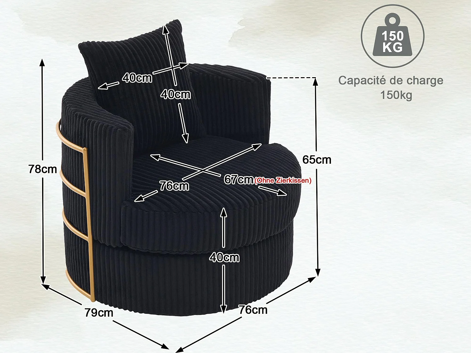 Lot de 2 Fauteuils Pivotants 360° en Velours Côtelé - Chaises de Relaxation Ergonomiques avec Rangement, Fauteuils d'Allaitement Élégant pour Salon et Chambre