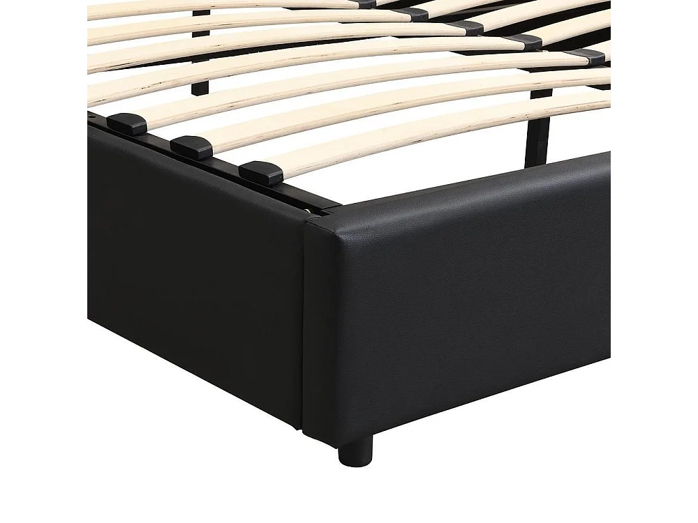 Lit double 180x200 cm, coffre hydraulique, tête rembourrée, USB, charge sans fil, lampe intégrée, rangement pratique, noir PU