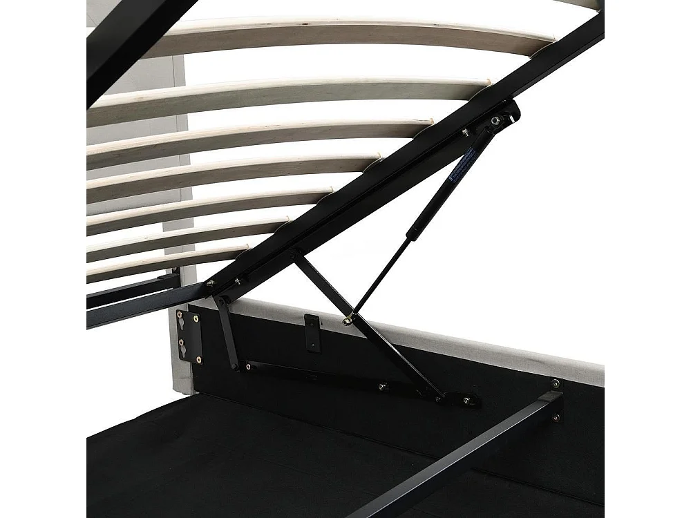Lit double 140x190 cm en coton et lin avec rangement hydraulique, coffre sous-lit, têtière cloutée, élégant et moderne, gris