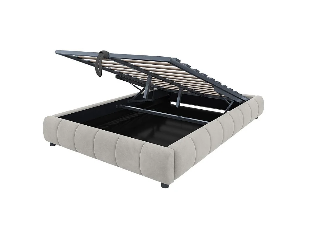 Lit simple 140x200 cm, cadre hydraulique avec rangement, LED blanc intégré, métal robuste, moderne et pratique, beige