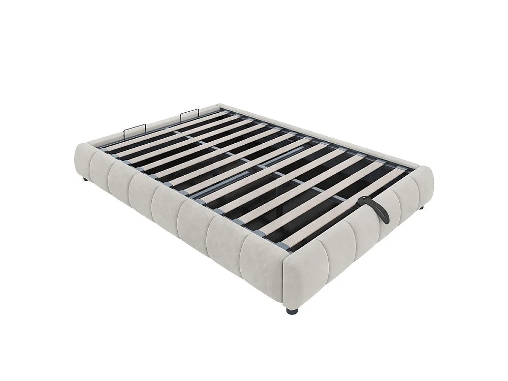 Lit simple 140x200 cm, cadre hydraulique avec rangement, LED blanc intégré, métal robuste, moderne et pratique, beige