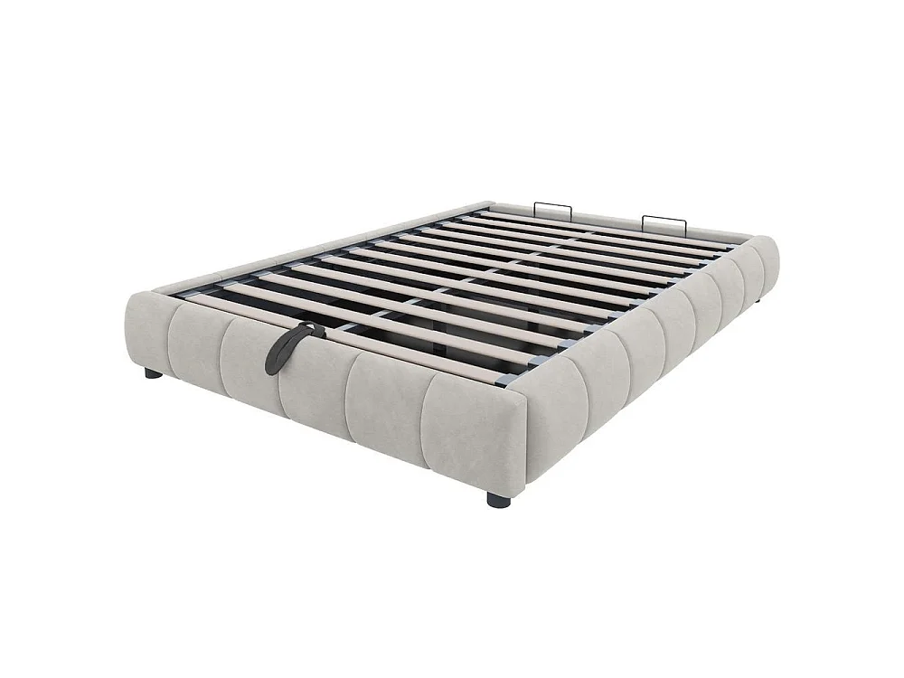Lit simple 140x200 cm, cadre hydraulique avec rangement, LED blanc intégré, métal robuste, moderne et pratique, beige