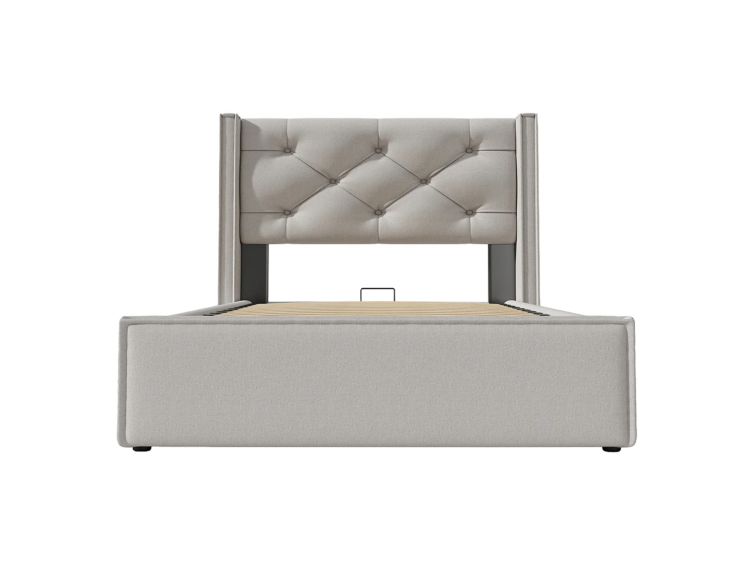 Lit coffre simple 90x200 cm en coton, lit rembourré avec rangement hydraulique et sommier à lattes en métal, gris clair