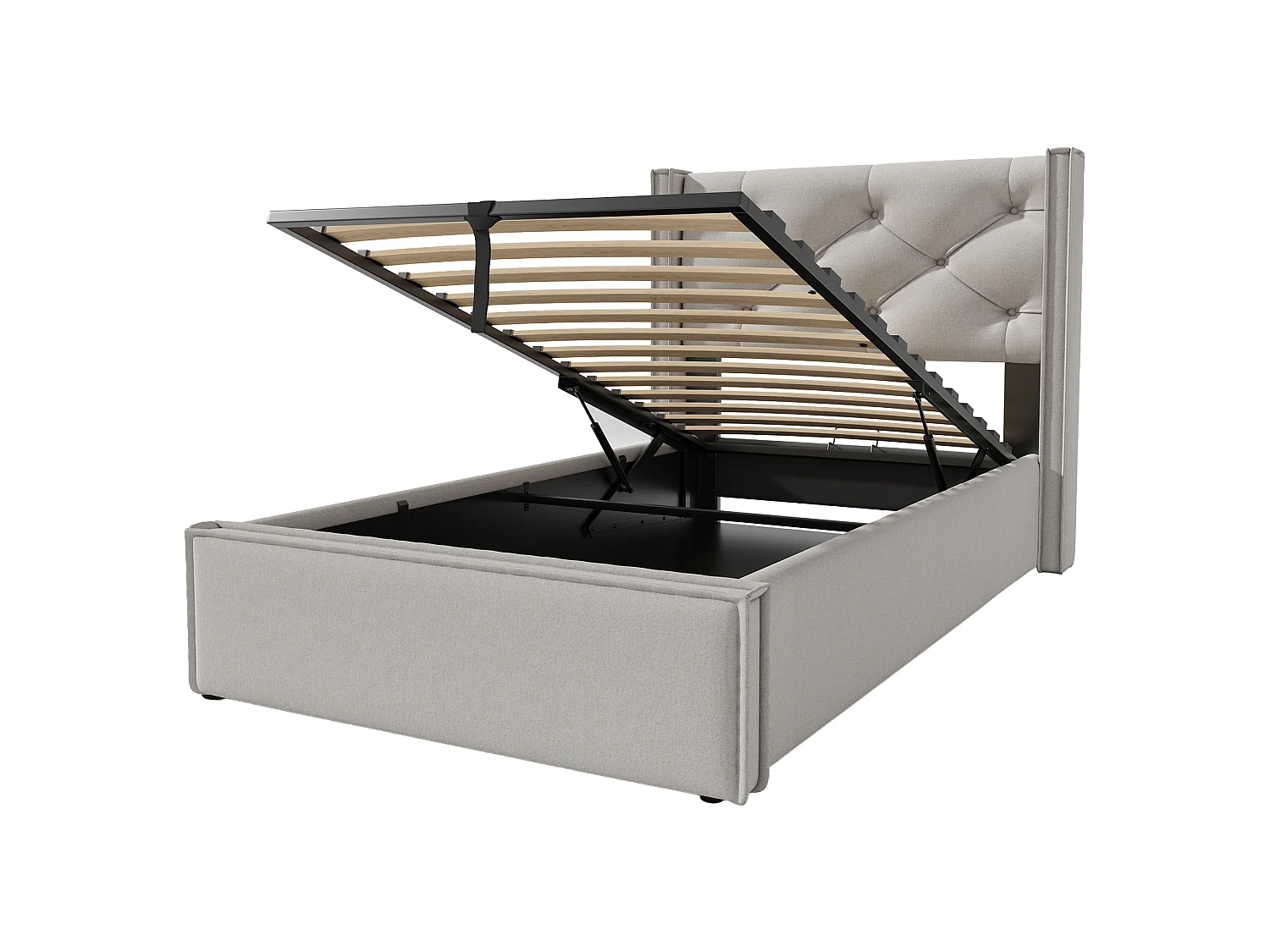 Lit coffre simple 90x200 cm en coton, lit rembourré avec rangement hydraulique et sommier à lattes en métal, gris clair