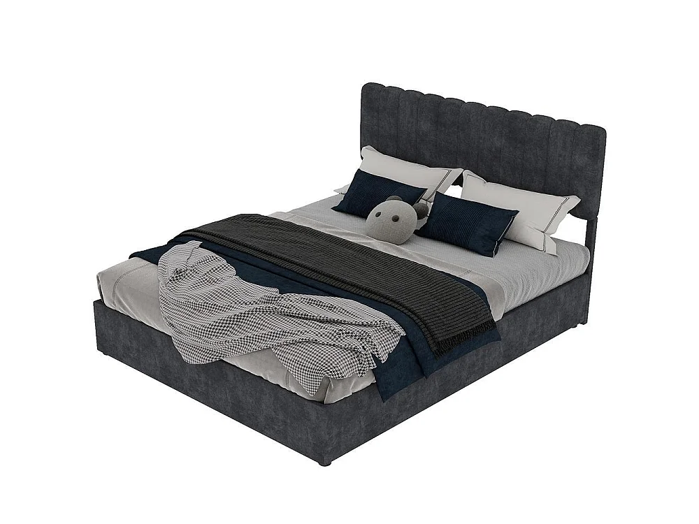 Lit rembourré moderne 160x200 cm avec tête de lit douce, coffre de rangement hydraulique, design minimaliste chambre adulte, gris