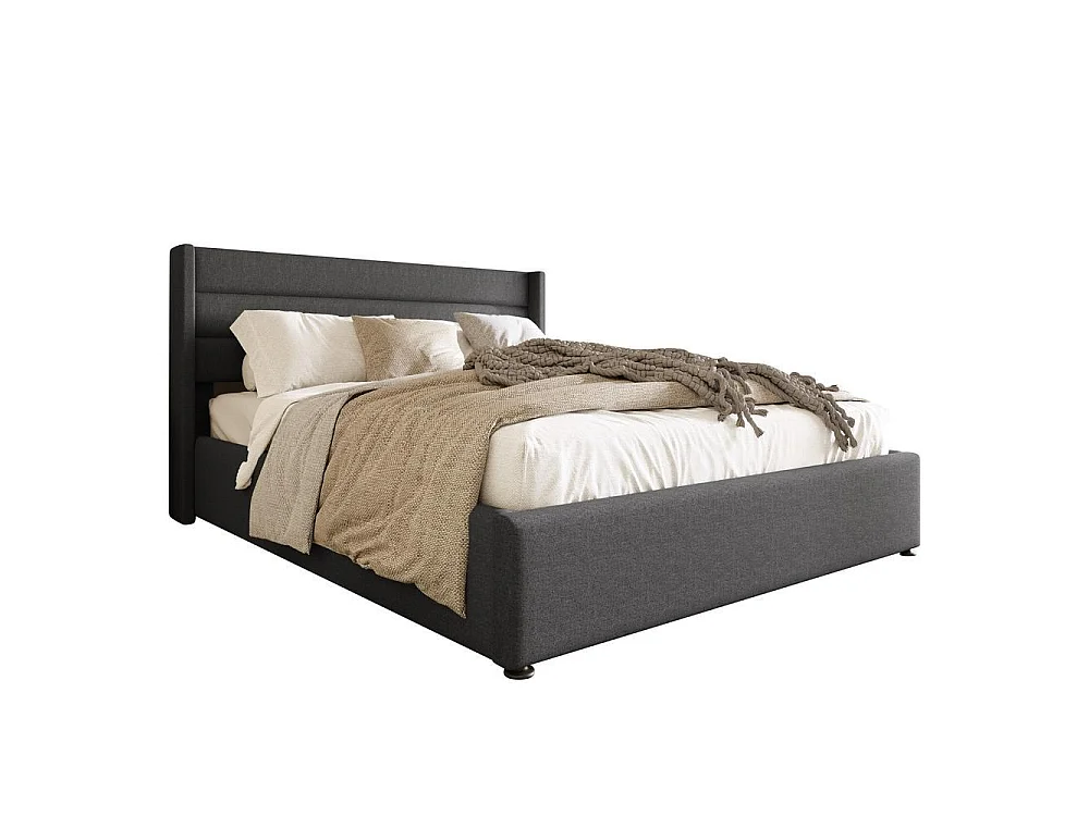 Lit double 180x200 cm, Polsterbett hydraulique, rangement spacieux sous lit, lin de qualité, design moderne et confortable, gris