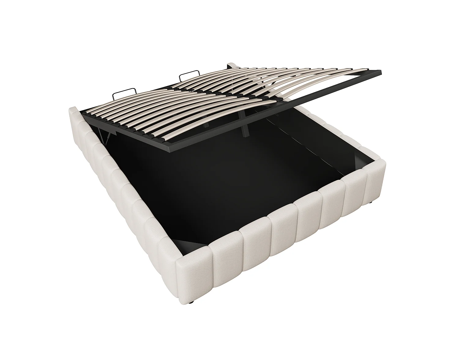 Lit Rembourré Lin Beige 140x200 cm avec Rangement Hydraulique, Sans Tête de Lit Design Minimaliste, MDF Écologique