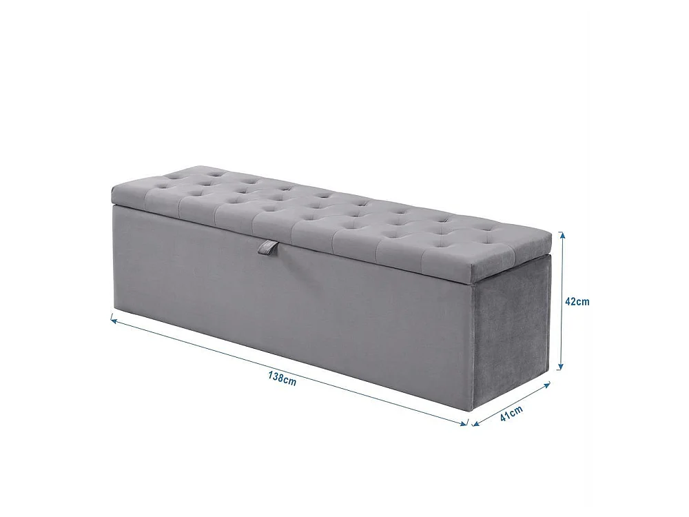 Lit coffre 140x200 cm avec hydraulique, rangement, sommier à lattes, velours, avec tabouret de rangement assorti, gris