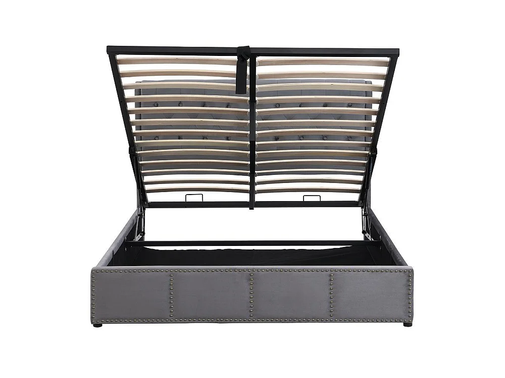 Lit coffre 140x200 cm avec hydraulique, rangement, sommier à lattes, velours, avec tabouret de rangement assorti, gris
