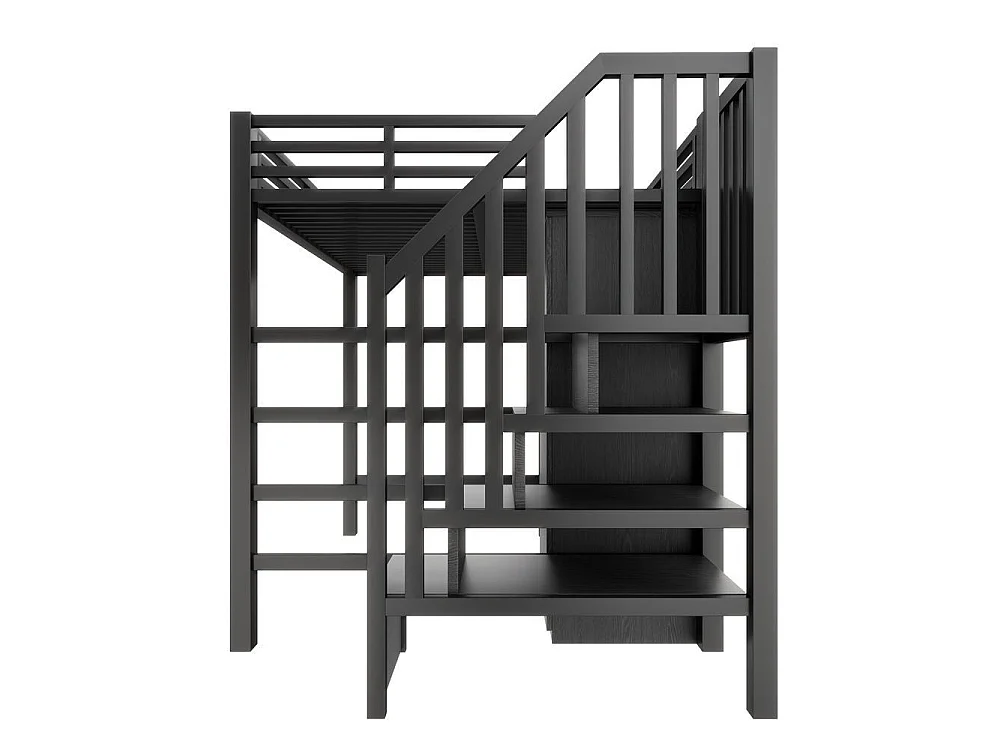 Lit mezzanine métallique 140x200 cm, bureau, étagère, armoire, escalier rangement, LED, noir