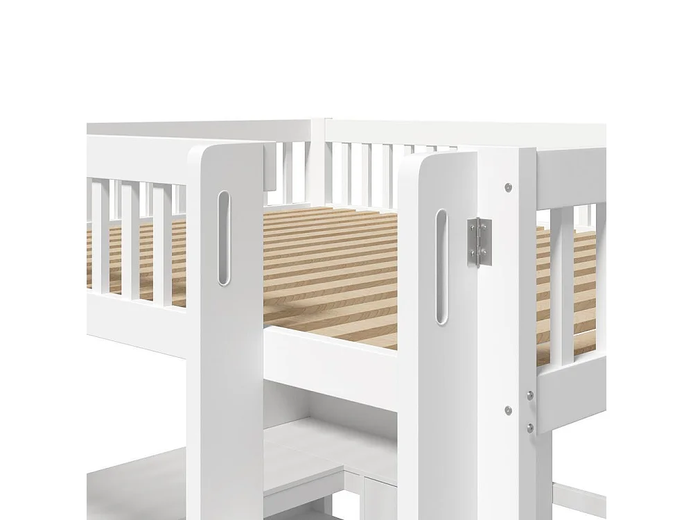 Lit mezzanine pour enfant 140x200 cm solide, avec bureau, étagères, échelle, 3 tiroirs et cadre en pin et MDF, blanc